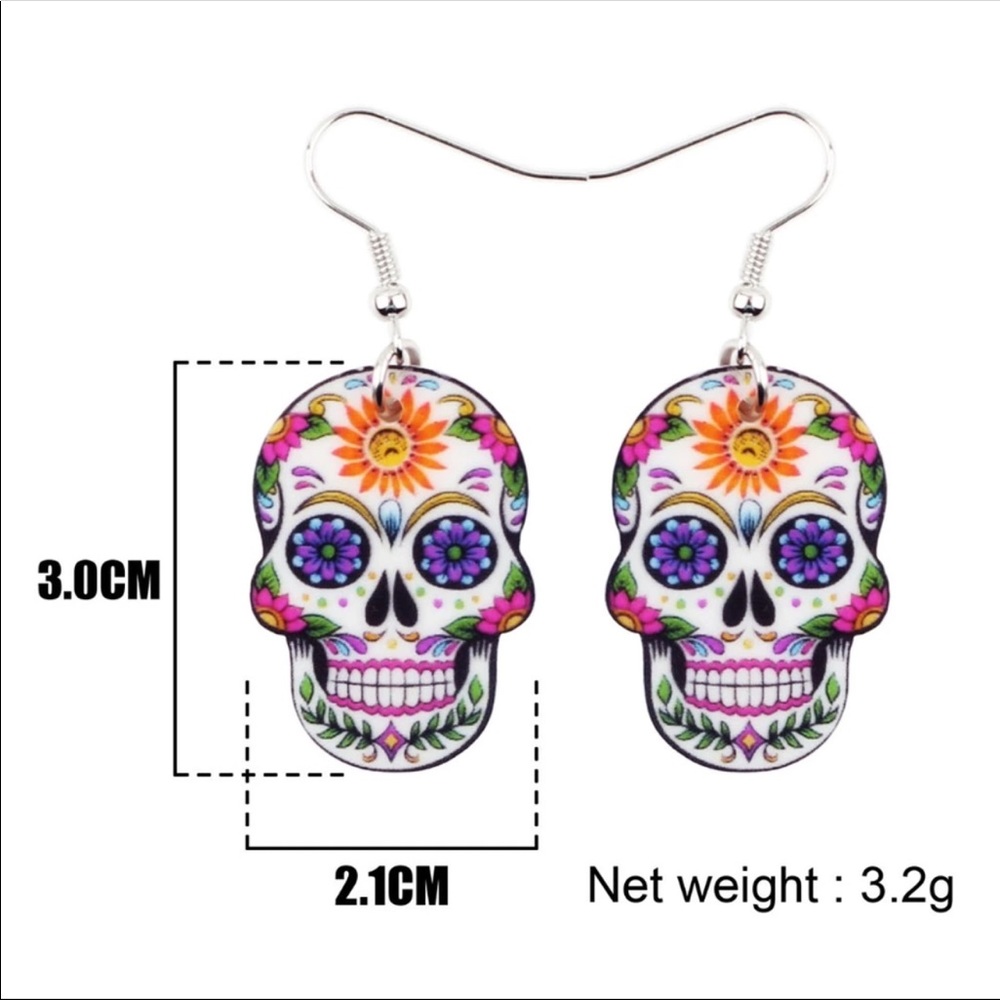 Sugar Skull Acrylic Earrings - Picture 6 of 6